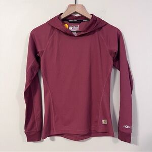 Carhartt Women's Force Midweight Micro-Grid BaseLayer Hoodie XS Burgundy NWT